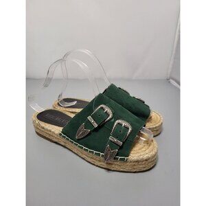 Nightwalker El Mono Green Suede Buckle Espadrille Slip on Sandals, 7
